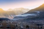 Panoramic View Of Beautiful Mountain Landscape Small Village  Stock Photo