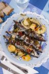 Cooked Mackerel Fish With Potato Stock Photo