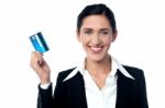 Attractive Business Lady Showing Credit Card Stock Photo