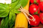 Italian Spaghetti Pasta Tomato And Basil Stock Photo