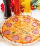 Italian Original Thin Crust  Pepperoni Pizza Stock Photo