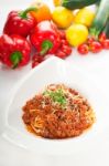 Spaghetti Pasta With Bolognese Sauce Stock Photo