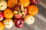 Many Fruits On Wooden Stock Photo