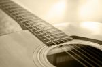 Close Up Acoustic Guitar Detail Vintage Filter Stock Photo