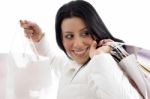 Portrait Of Happy Woman Shopping Bags Stock Photo