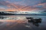 Spectacular Sunset On The Beach Of Arnao, Asturias, Spain, Stock Photo