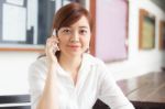 Portrait Of Thai Adult Businesswoman Beautiful Girl Calling Smart Phone Stock Photo