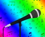 Microphone Closeup With Musical Notes Shows Songs Or Hits Stock Photo