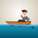 Cartoon Businessman Paddling On Sea Stock Photo