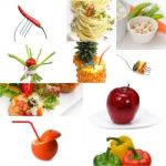 Organic Vegetarian Vegan Food Collage  Bright Mood Stock Photo