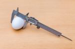 Vernier Caliper Measuring White Chicken Egg Stock Photo