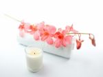 Pink Orchid, Towel And Candle Stock Photo