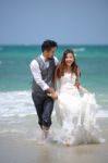 Happiness And Romantic Scene Of Love Just Married Couple Walking Stock Photo