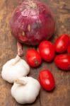 Onion Garlic And Tomatoes Stock Photo