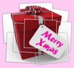 Merry Xmas Gift Displays Happy Christmas Greetings Stock Photo