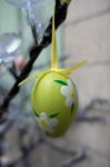 Festive Painted Egg Hanging From A Tree In Arco Trentino Italy Stock Photo