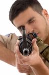 soldier Targeting with weapon Stock Photo