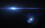 Abstract Lens Flare Effect In Space With Horizontal Black Background Stock Photo