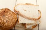 Organic Bread Over Rustic Table Stock Photo