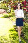 Young Beautiful Tall Woman With Long Straight Dark Hair Posing A Stock Photo