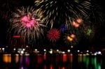 Fireworks Celebration And The City Night Light Background Stock Photo