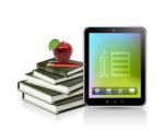 Book, Apple And Tablet Stock Photo