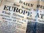 Old Ve Day Edition Newspaper At Michelham Priory Stock Photo