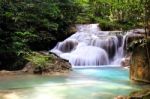 Beautiful Waterfall At Erawan National Park In Kanchanaburi ,tha Stock Photo