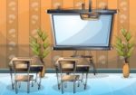 Cartoon  Illustration Interior Classroom With Separated Layers Stock Photo