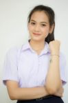 Portrait Of Thai High School Student Uniform Teen Beautiful Girl Happy And Relax, Stock Photo