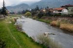 The River Sarca Flowing Through Arco Trentino Italy Stock Photo