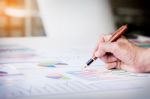 Working Process Startup. Businessman Working At The Wood Table W Stock Photo