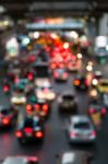 Abstract Blur Traffic And Car Lights Bokeh In Rush Hour Backgrou Stock Photo