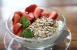 Cereal With Strawberry And Yogurt  Stock Photo