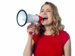 Female With Megaphone Stock Photo