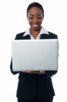 Female Executive Working On Laptop Stock Photo