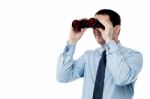 Middle Aged  Business Man With Binocular Stock Photo