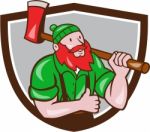 Paul Bunyan Lumberjack Axe Thumbs Up Crest Cartoon Stock Photo