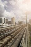 Bts, Sky Train Railroad With Cloudy Sky Stock Photo