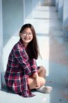 Portrait Of Thai Teen Glasses Beautiful Girl Relax And Smile Stock Photo