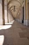 Commerce Square Arcades In Lisbon Stock Photo