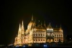 Hungarian Parliament Building Illumintaed At Night In Budapest Stock Photo