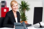 Corporate Woman Typing On Keyboard Stock Photo