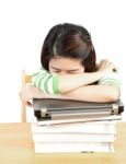 Sleeping Woman With Book Stock Photo