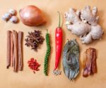 Asia Tropical Spice Herb Vegetable Garlic,cinnamon Stick Onion C Stock Photo