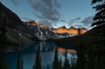 Sunrise At Valley Of The Ten Peaks Stock Photo