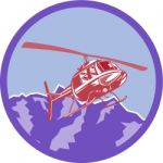 Helicopter Alps Mountains Circle Retro Stock Photo