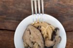 Italian Spaghetti Pasta And Mushrooms Stock Photo