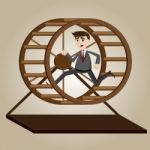 Cartoon Businessman Running In Rat Wheel Stock Photo