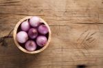 Shallots Still Life Wood Background Stock Photo